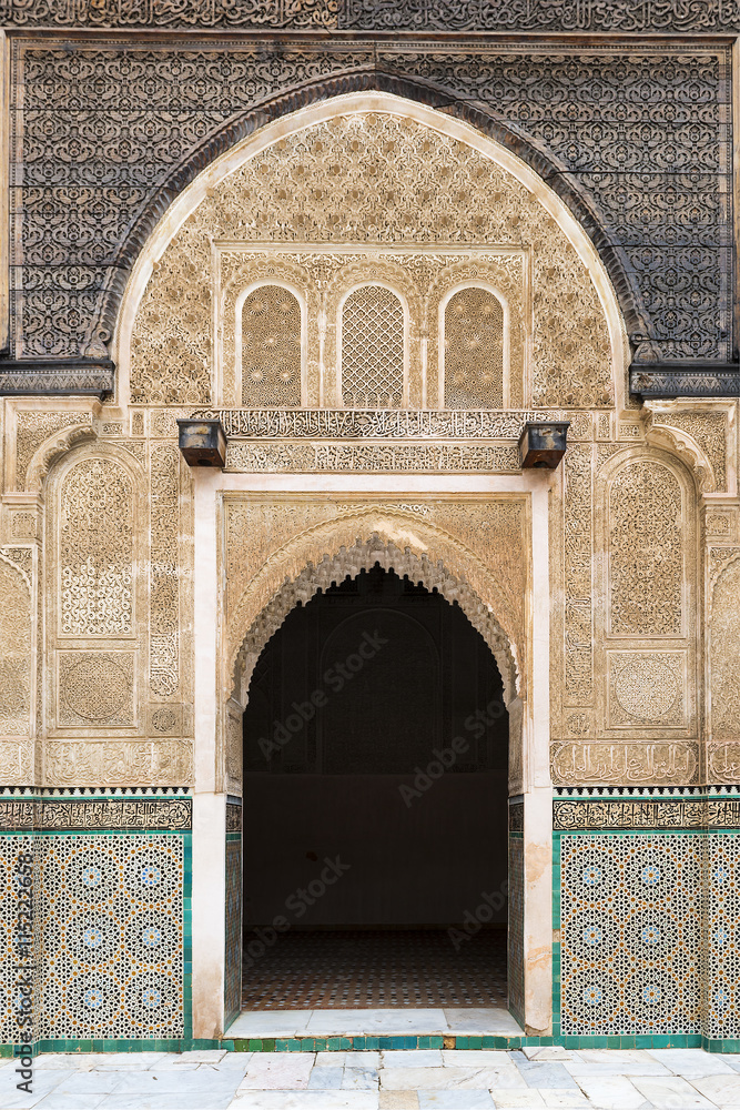 Detail of a door in the Madrasa Bou Inania, in Fez, Morocco