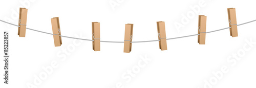 Clothes pins on a clothes line rope holding nothing.