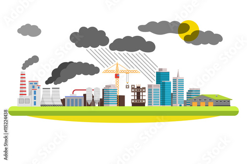 Fototapeta Naklejka Na Ścianę i Meble -  Environmental pollution the mills and factories located in the city. Vector illustration on white background.