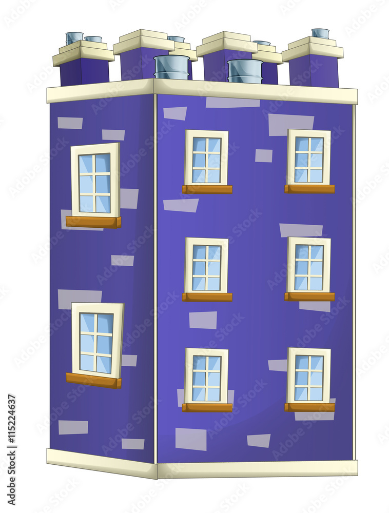 Cartoon illustration of house - block of flats - isolated - illustration for children