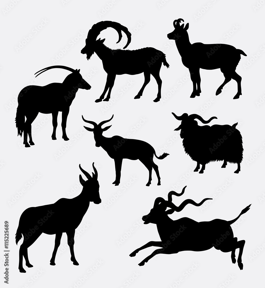 Goat animal silhouette. Good use for symbol, logo, web icon, mascot, sign, sticker design, or any design you want. Easy to use.