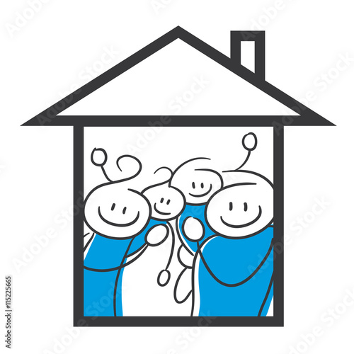 Stick Figure Series Blue / Familie Kinder Haus