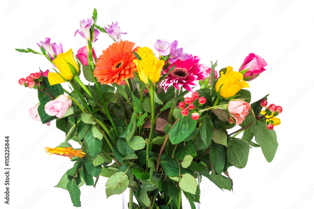 Fototapeta premium Bouquet of flowers in the vase on white background