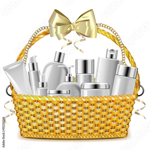 Vector Wicker Basket with Cosmetics
