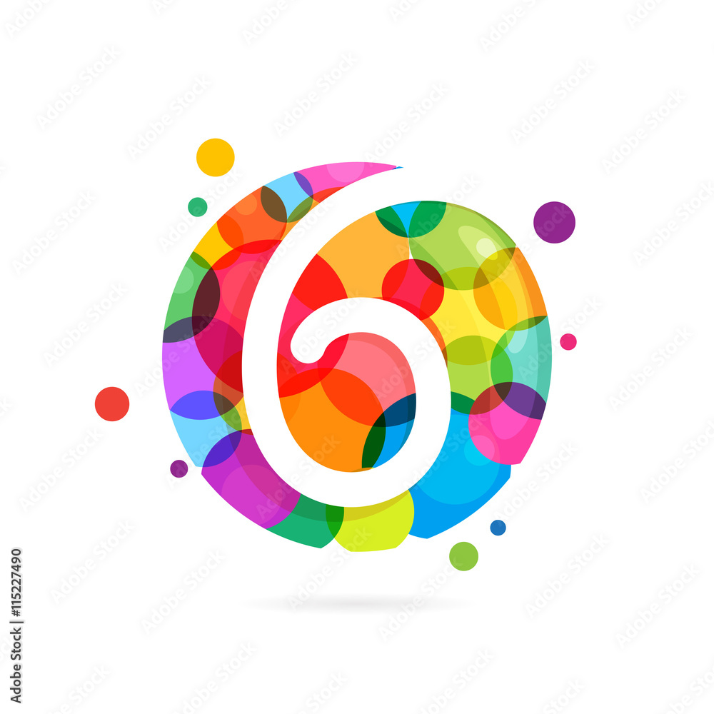 Obraz premium Number six logo with rainbow dots.
