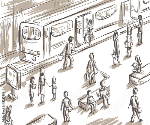 People in subway. Vector illustration in sketch style