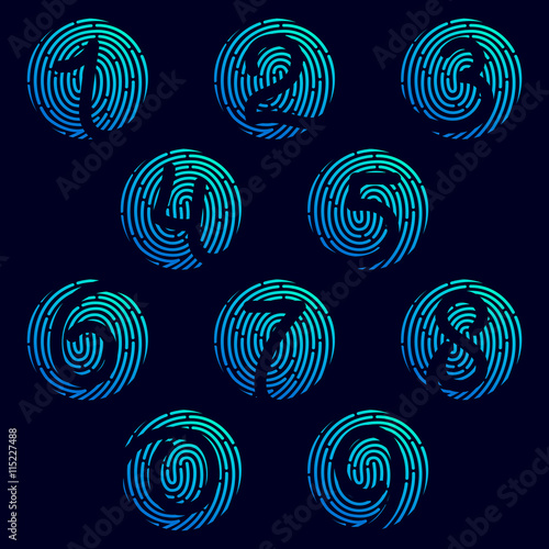 Numbers set logos with fingerprint line.