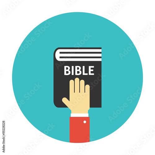 Hand on the Bible icon flat