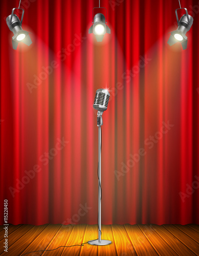 Vintage Microphone On Illuminated Stage