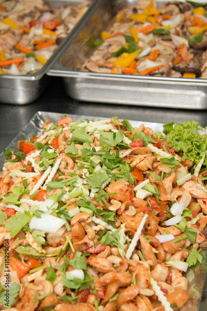 Thai Spicy salad withsausage, shrimp, and vegetables Thai Spicy salad withsausage, shrimp, and vegetables