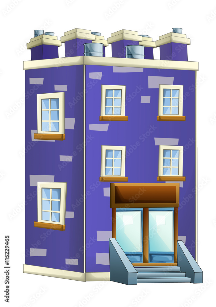 Cartoon illustration of house - block of flats - isolated - illustration for children