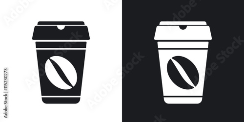 Coffee cup icon, vector.  Two-tone version on black and white background