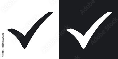 Check mark icon, vector.  Two-tone version on black and white background photo