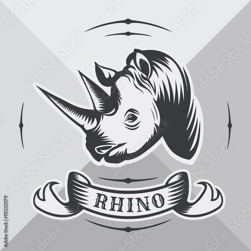 Head rhinoceros with vintage ribbon.