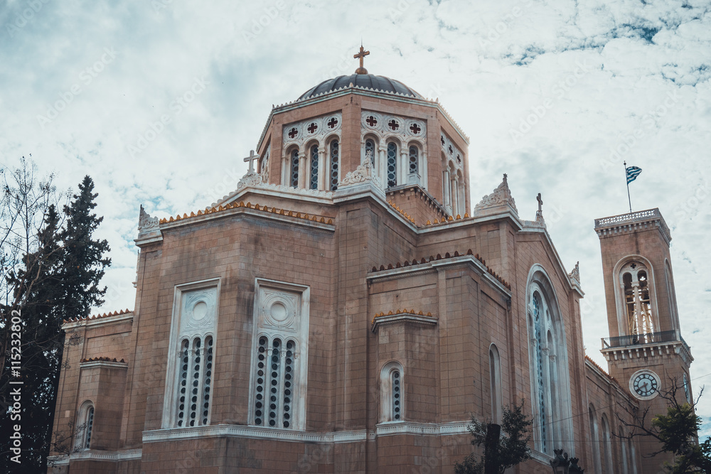 Low angle view of beautiful greek church