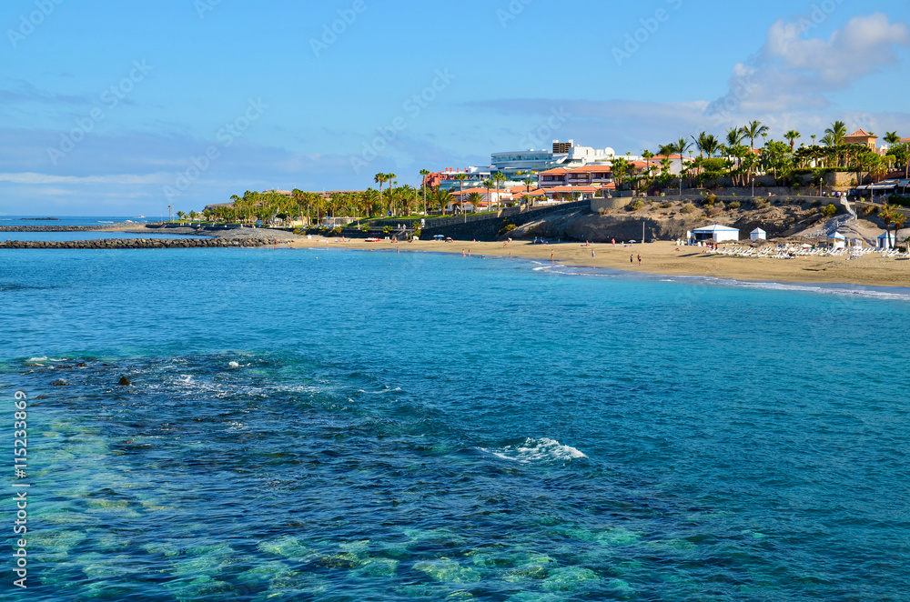 Beautiful view on ocean water near El Duque beach in Costa Adeje,Tenerife,Canary Islands,Spain.
