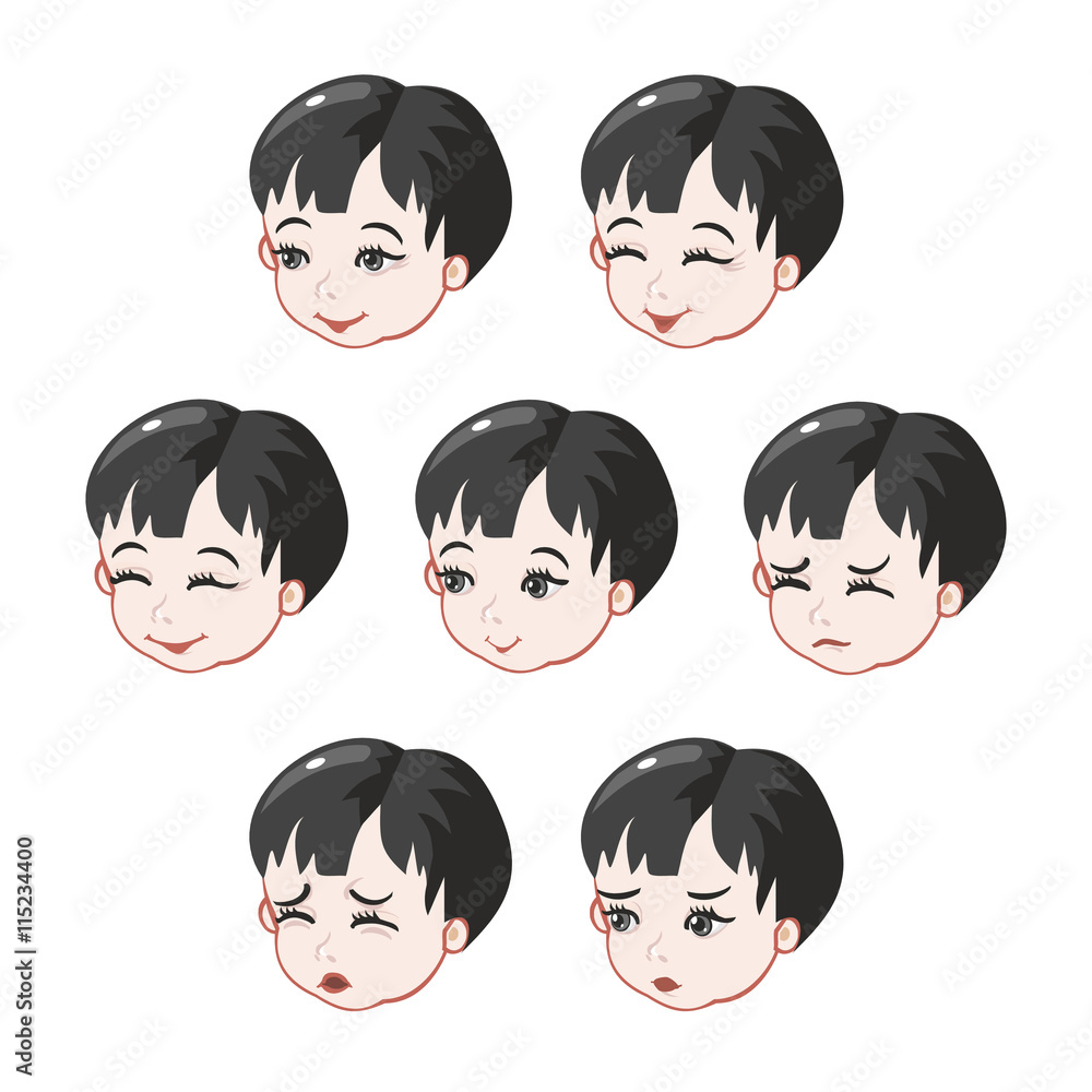 Facial expressions of asian boy.