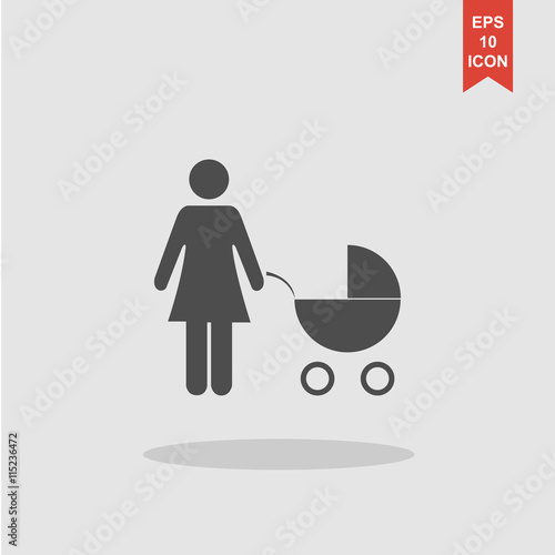 Woman with pram pictogram flat icon