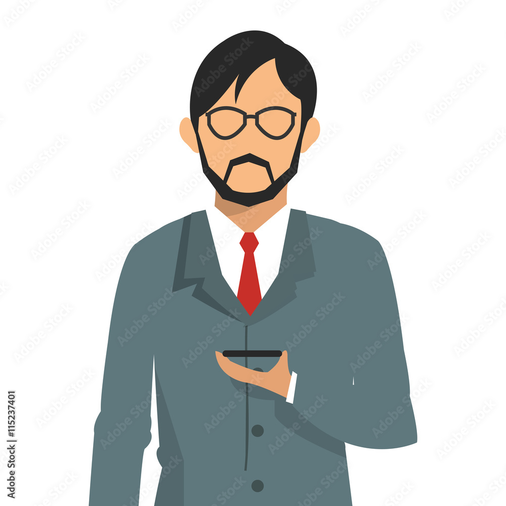 businessman holding cellphone icon