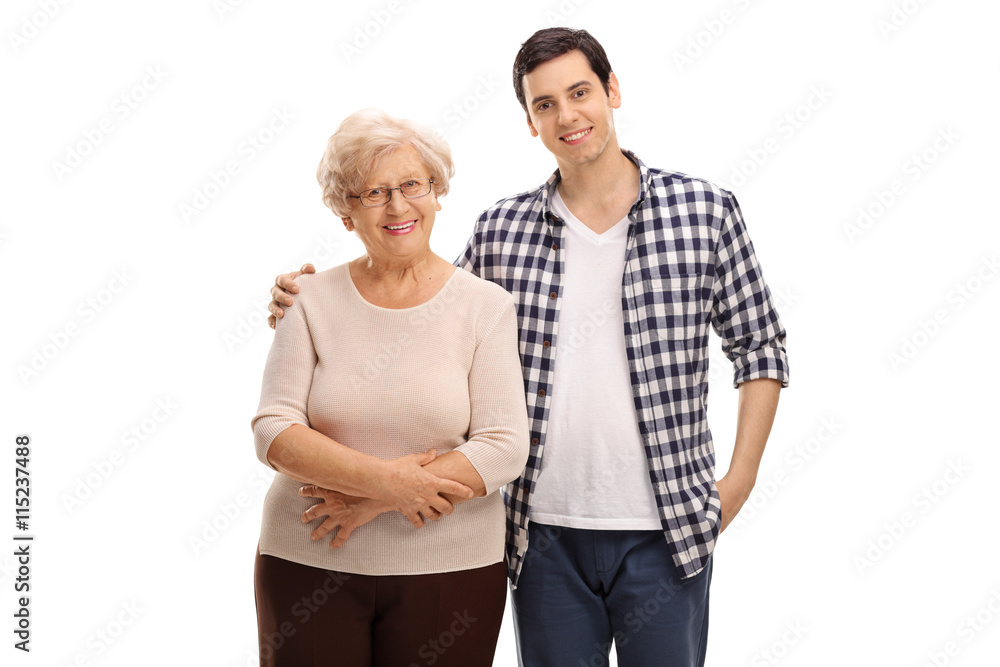 Young man posing with his grandma Young man posing with his grandma