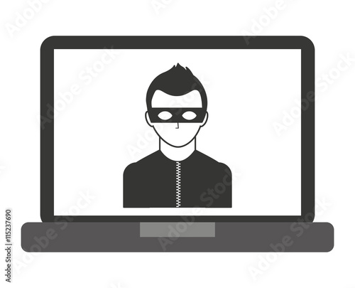 laptop computer with thief  isolated icon design