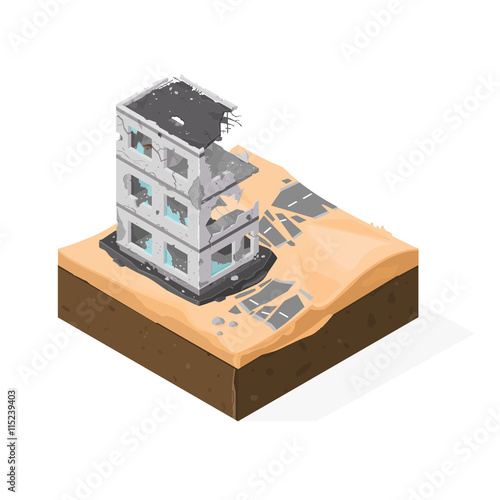 Isometric vector illustration of destruction and war in the Middle East.
War and Desert Conflict