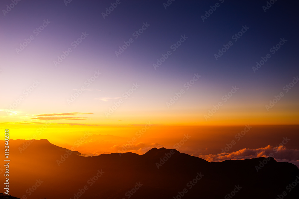 Sunrise on the mountain Adam's Peak. Sri Lanka.