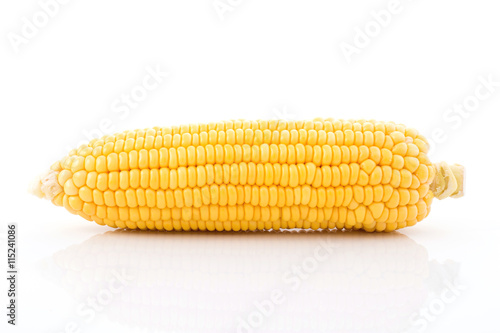corn cob isolated on white background with. with green leaves