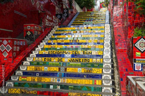 Colorful mosaic tiles at the Escadaria Selaron Steps in Rio de Janeiro, Brazil