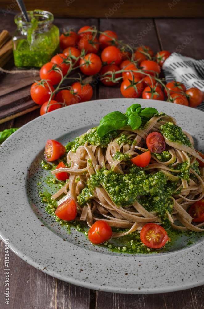 Pasta with basil pesto and parmesan Pasta with basil pesto and parmesan
