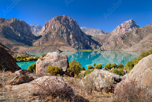 Turquoise lake in Fann mountains Iskanderkul photo