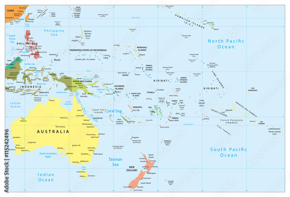 Australia and Oceania detailed political map