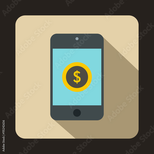 Wallpaper Mural Smartphone with dollar sign on display icon in flat style on a beige background Torontodigital.ca