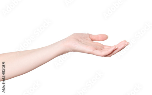 Close-up of beautiful woman's hand isolated on white background