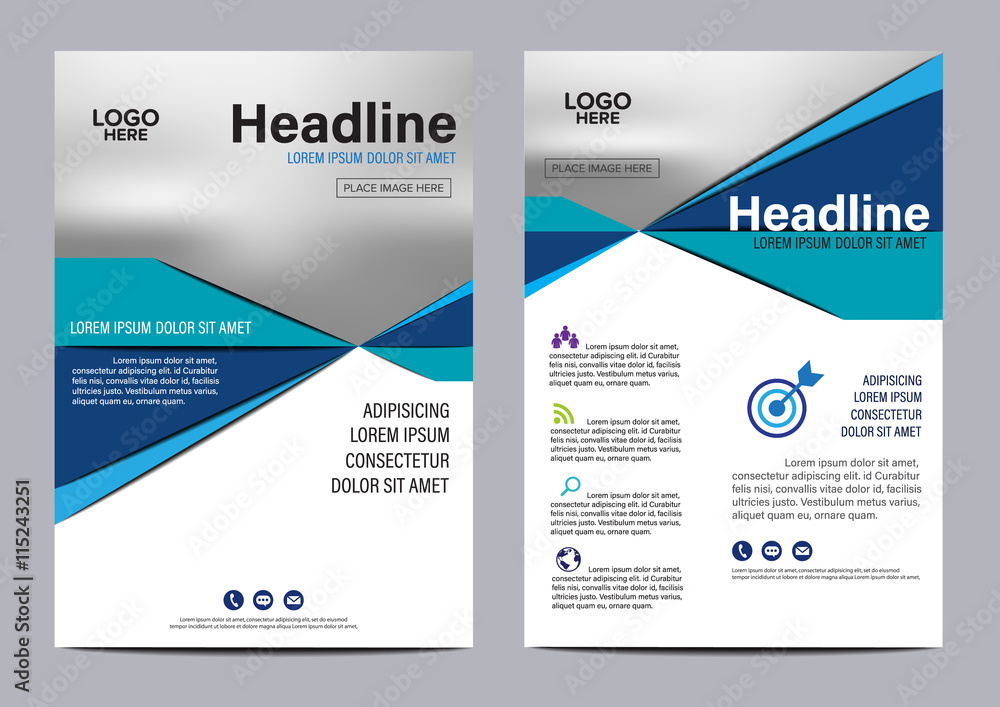 Blue Geometric Brochure layout magazine flyer modern design template. Annual Report Leaflet cover Presentation background. Vector illustration in A4 size