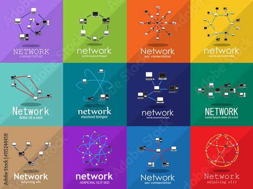 Computer Network Icons Set - Isolated On Mosaic Background - Vector Illustration, Graphic Design. For Web, Websites  