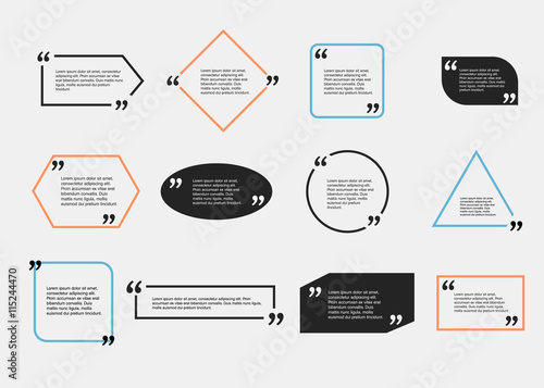 Quote blank template.  Template vector eps 10 set. Empty quote bubble.  Quote form. Quote citation blank template. Blank template with print information design quotes. Color  quote bubble.