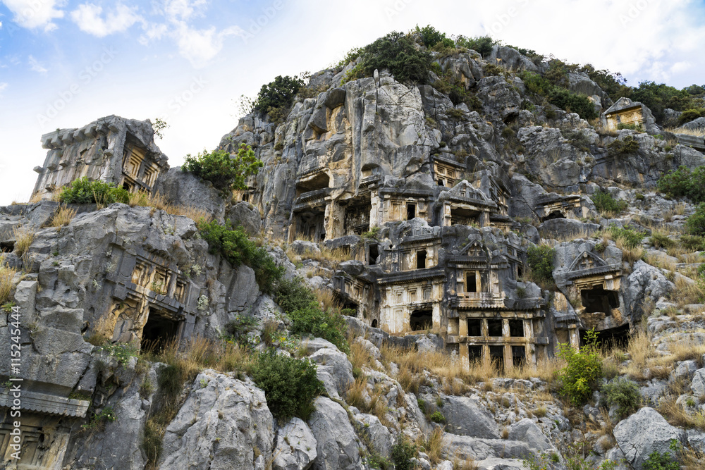 Famous rock-cut Lycian tombs in Myra (Demre), Turkey Famous rock-cut Lycian tombs in Myra (Demre), Turkey