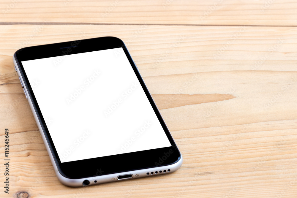 close up phone blank screen on wood table close up phone blank screen on wood table