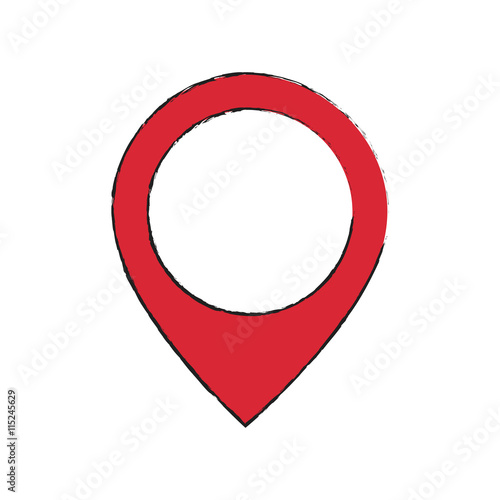 GPS navigation icon, hand drawn red and black sketch pointer vector