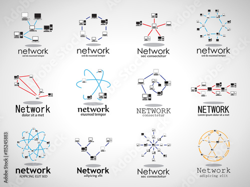 Computer Network Icons Set - Isolated On Gray Background - Vector Illustration, Graphic Design. For Web, Websites  