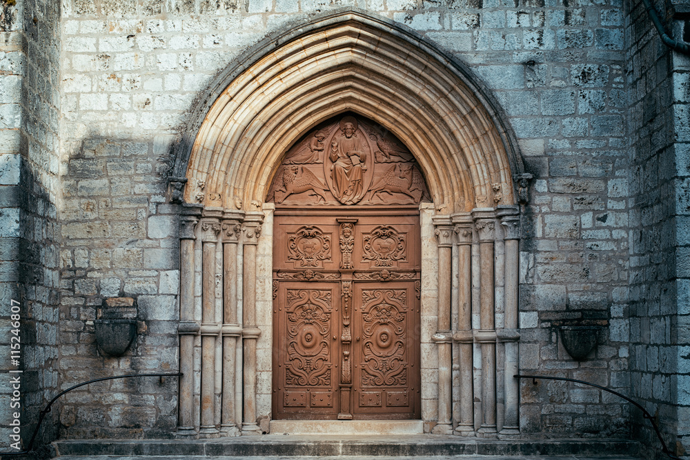 Fototapeta premium old door of basilica of St. John the Baptist, Chaumont