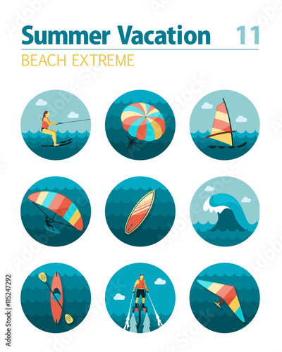 Extreme Water Sport icon set. Summer. Vacation