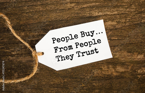 Inscription People buy from people they trust on blank tag