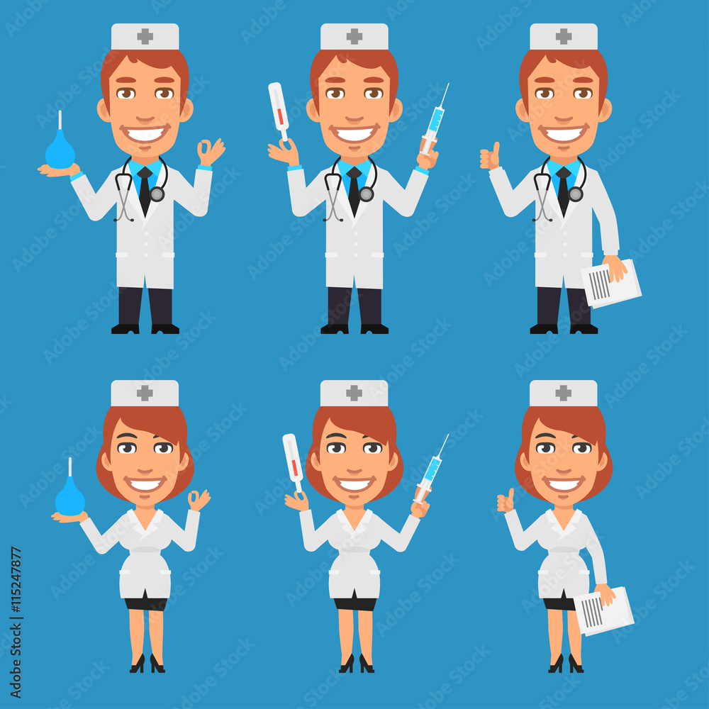 Doctor and Nurse Holding Enema Syringe Thermometer Doctor and Nurse Holding Enema Syringe Thermometer