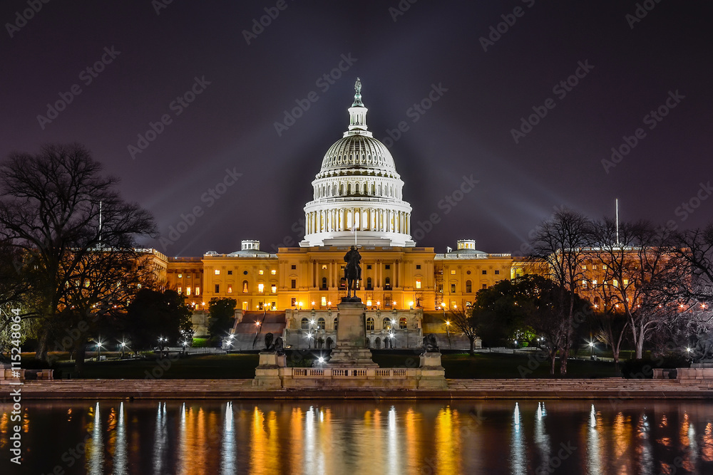 Capitol building, night scenic, Washington DC - obrazy, fototapety, plakaty 