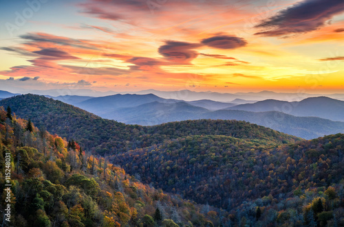 Blue Ridge Mountains, autumn scenic sunrise, North Carolina © aheflin