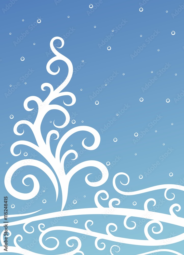 Winter landscape with tree. 