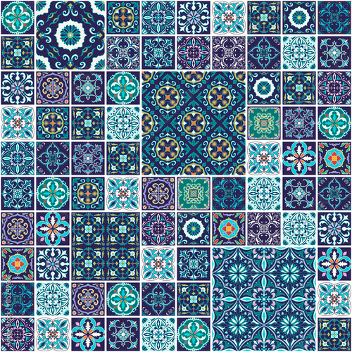 Vector seamless texture. Beautiful mega patchwork pattern for design and fashion with decorative elements
