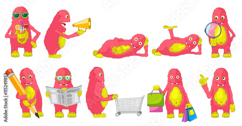 Vector set of cute pink monsters illustrations.